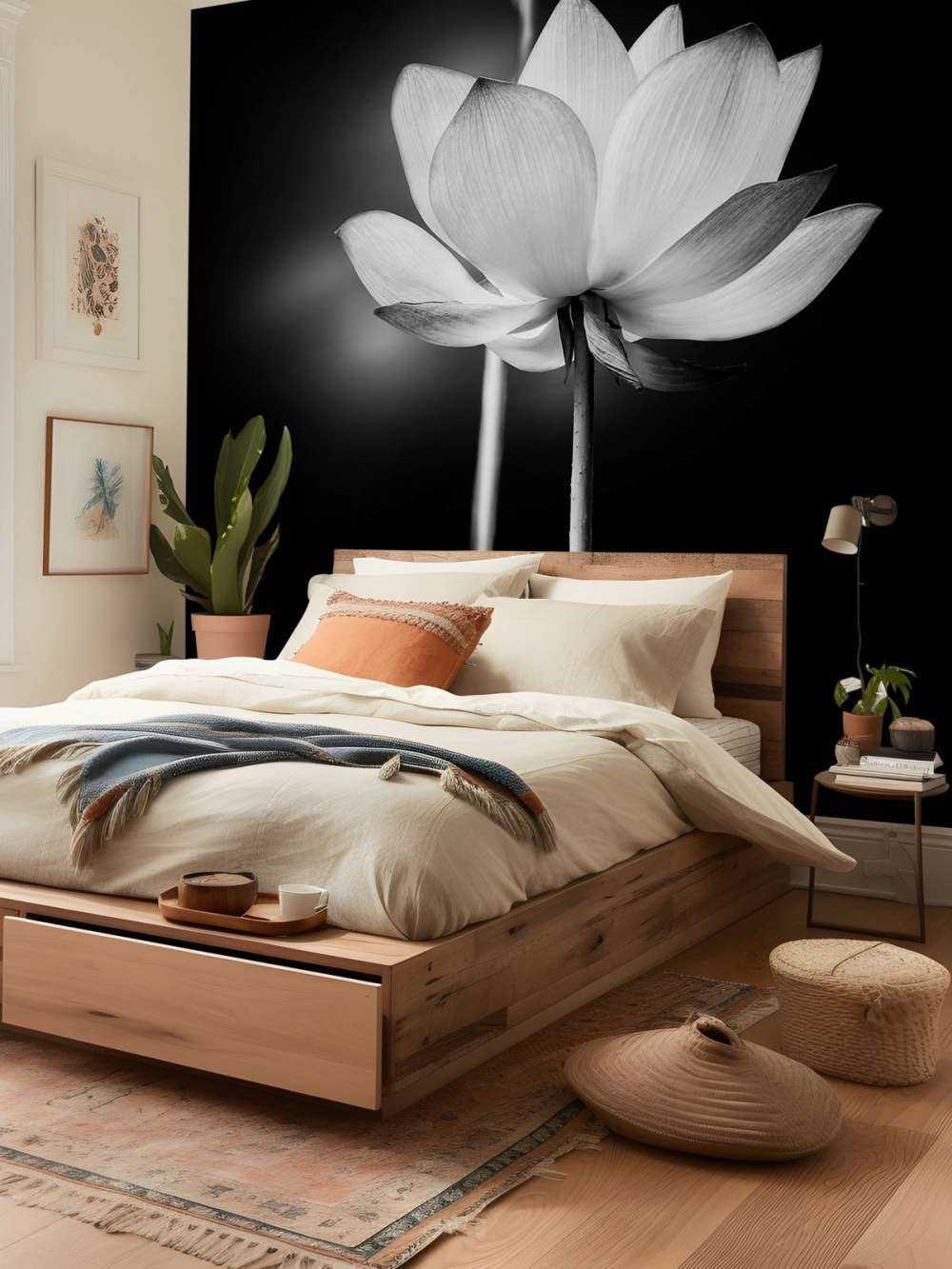 Kwiaty lotosu czarno-białe