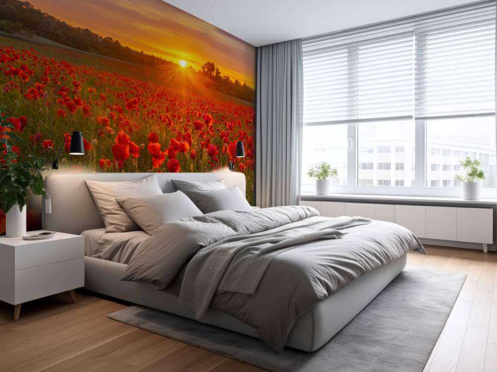 Kwitnące pole makowe