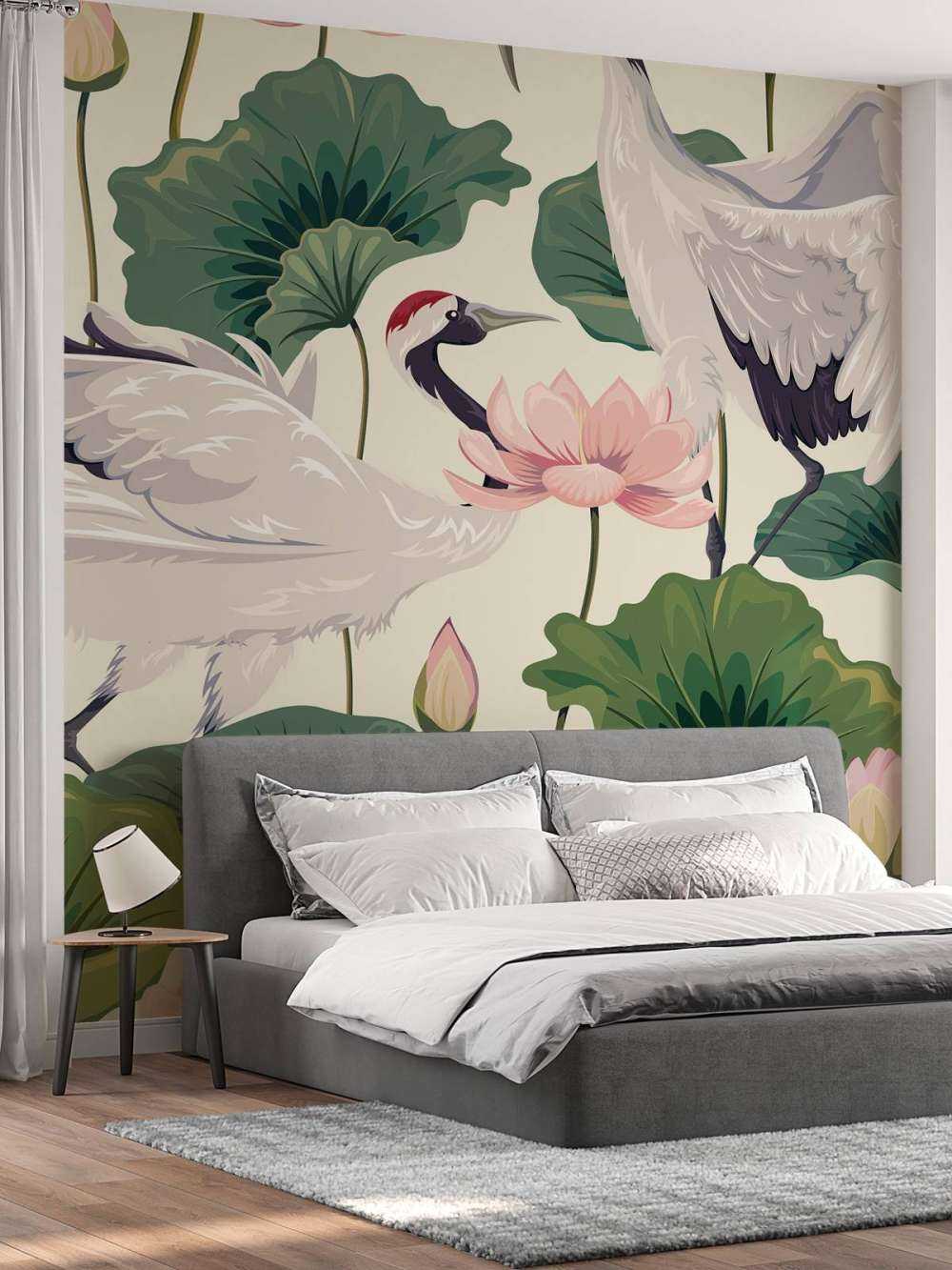 Para żurawi z lotosem