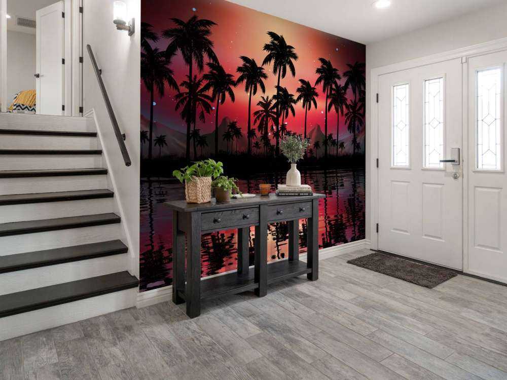 Palmy na czerwonym niebie