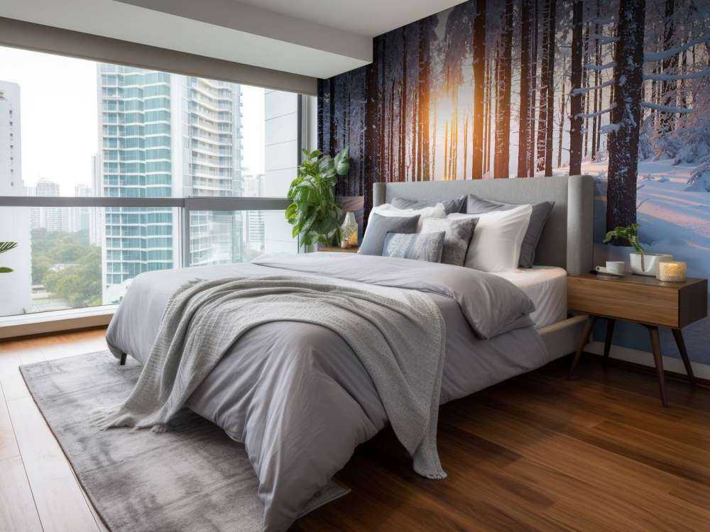 Zachód słońca w zimowym lesie