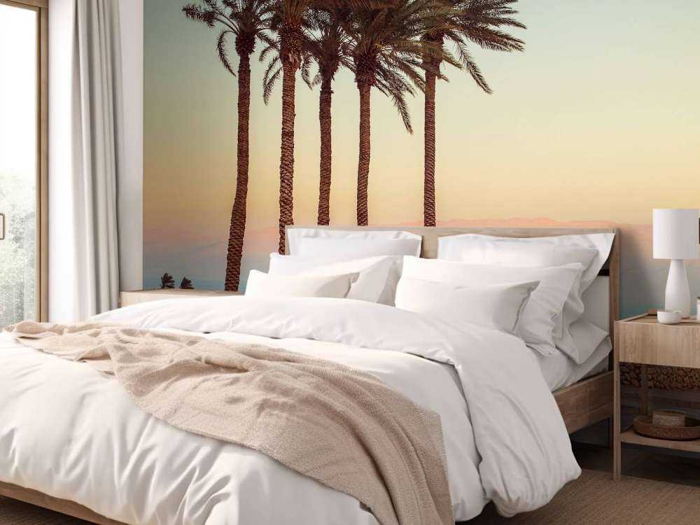 Palmy o zachodzie słońca