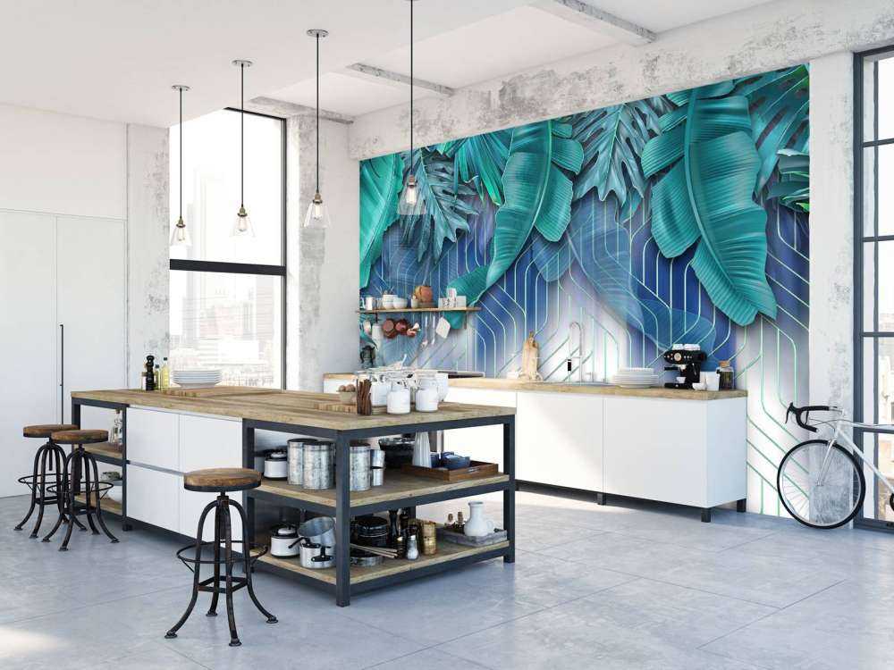 Zielone liście i graficzne zielone linie