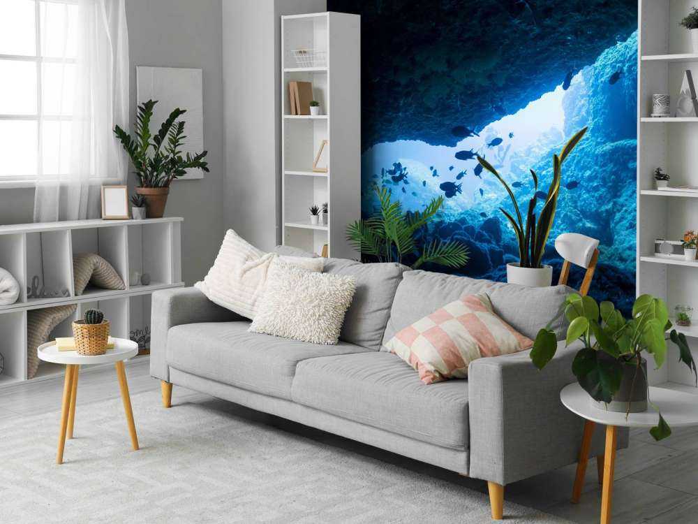 Wąska jaskinia z rybami