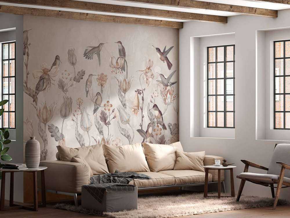 Wiosenna Symfonia Kolibrów - Vintage Sepia Kwiat