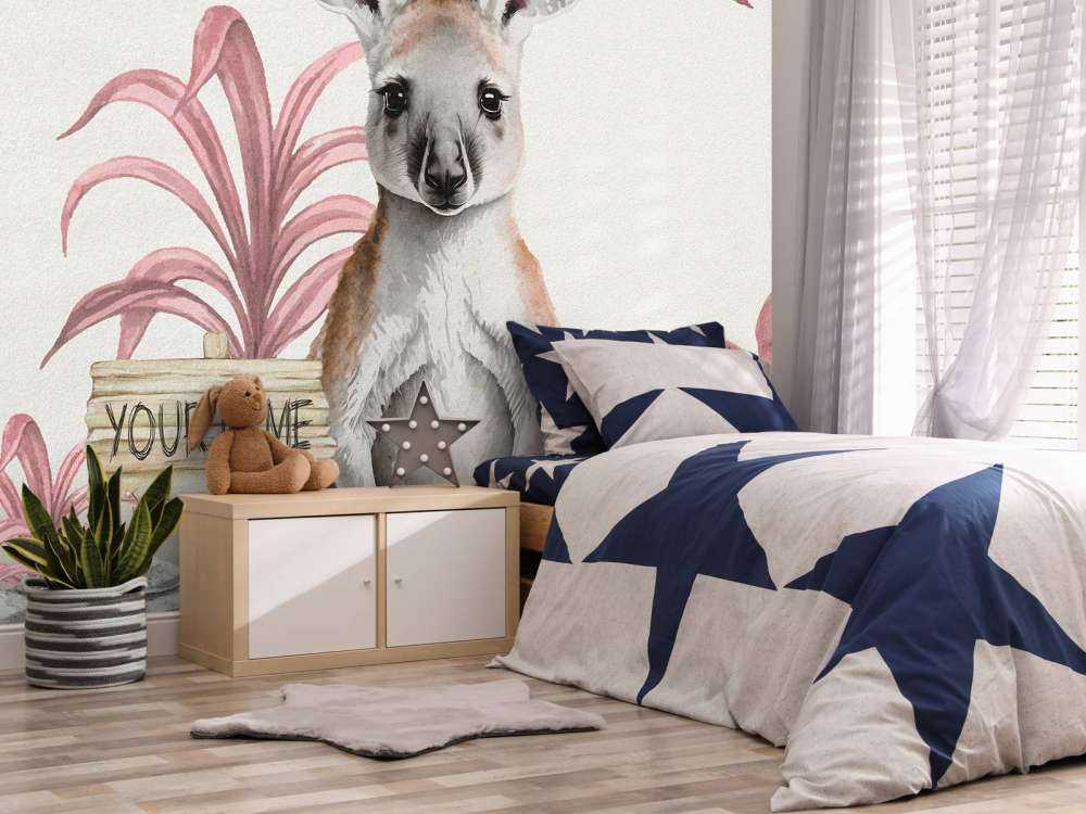 Dziecko kangur w dżungli różowy