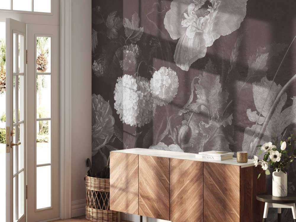 Barokowe kwiaty - martwa natura - ciemna sepia