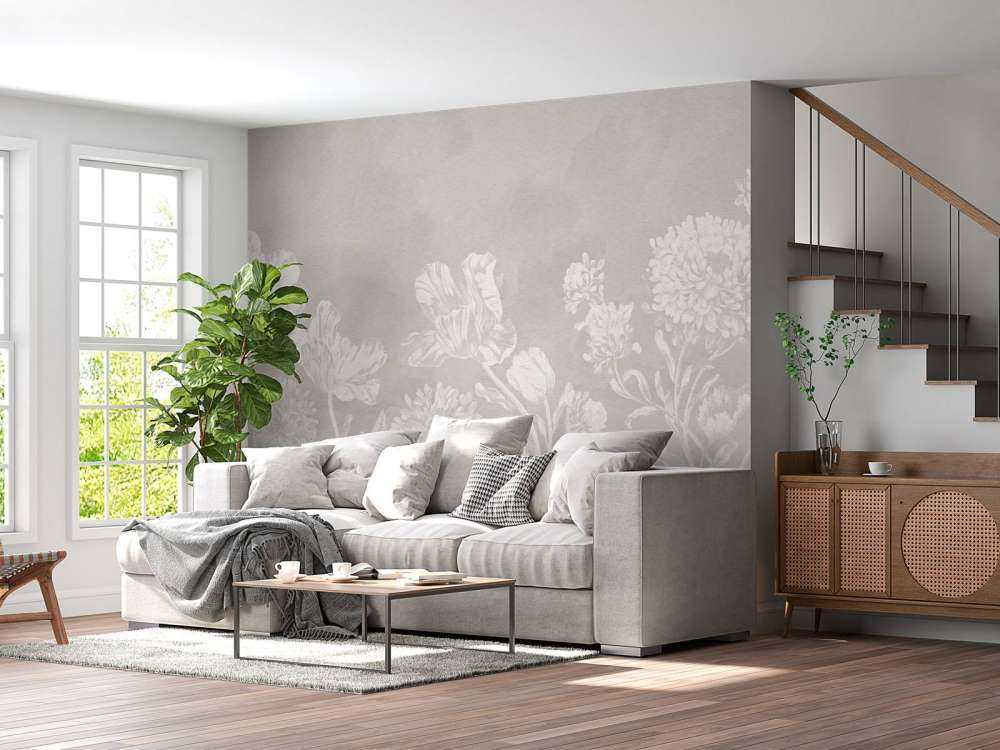 Barokowy pejzaż kwiatowy - szary