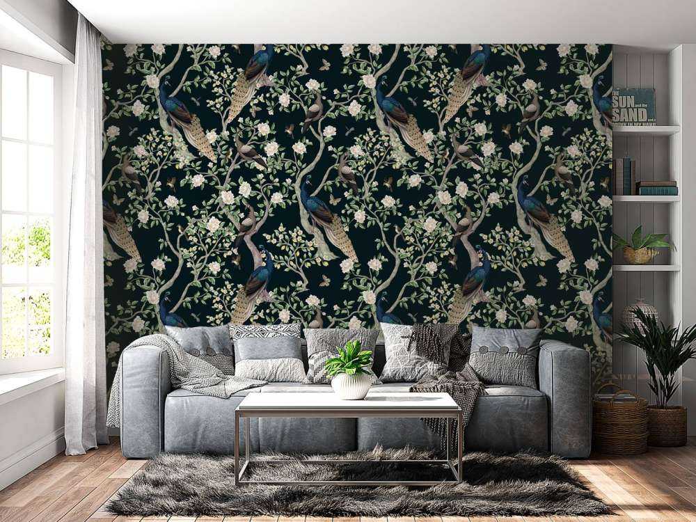 Ogród kwiatowy z pawią koroną