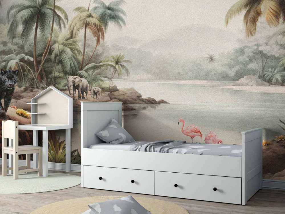 Krajobraz dżungli ze zwierzętami w kolorze