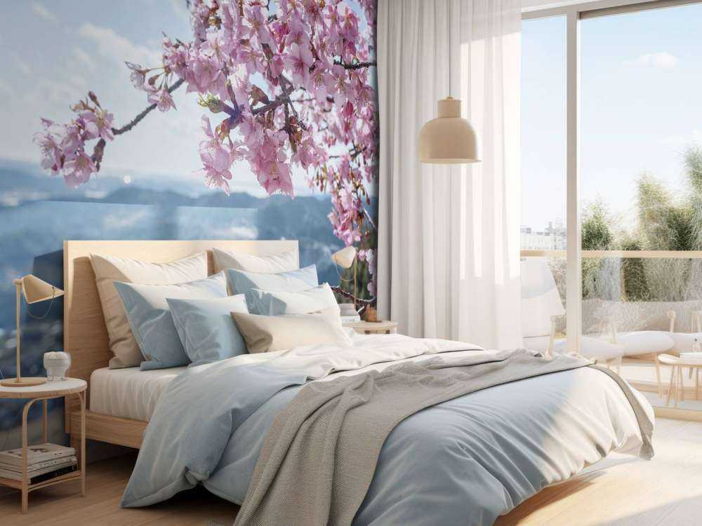 Kwiaty japońskie na tle gór