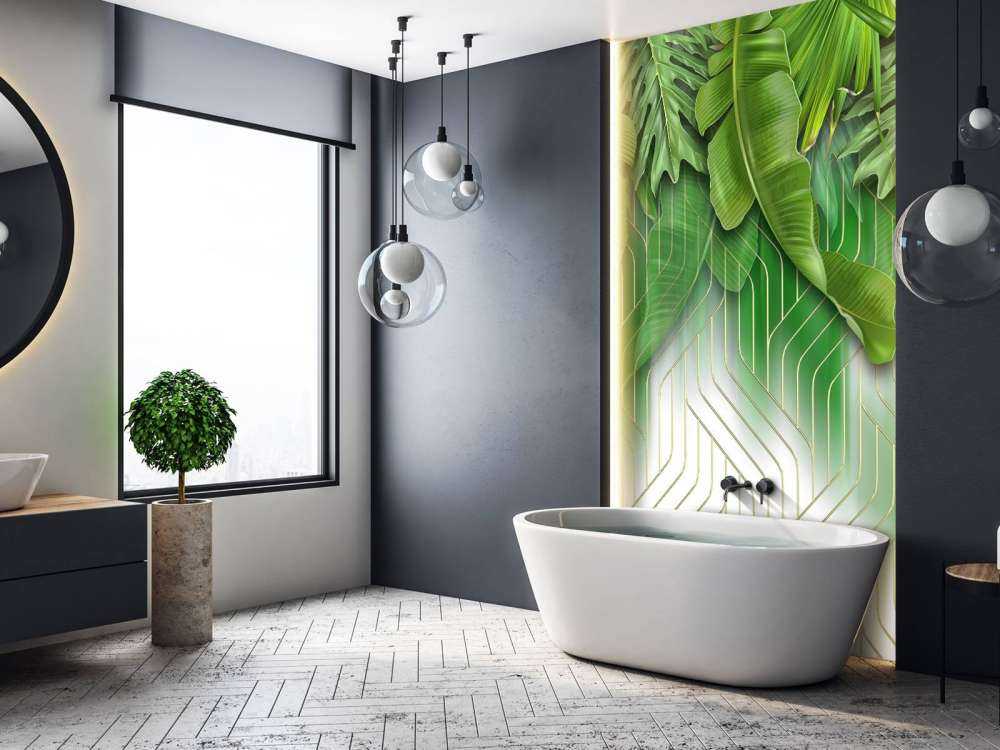 Efekt złotych linii z zielonymi liśćmi