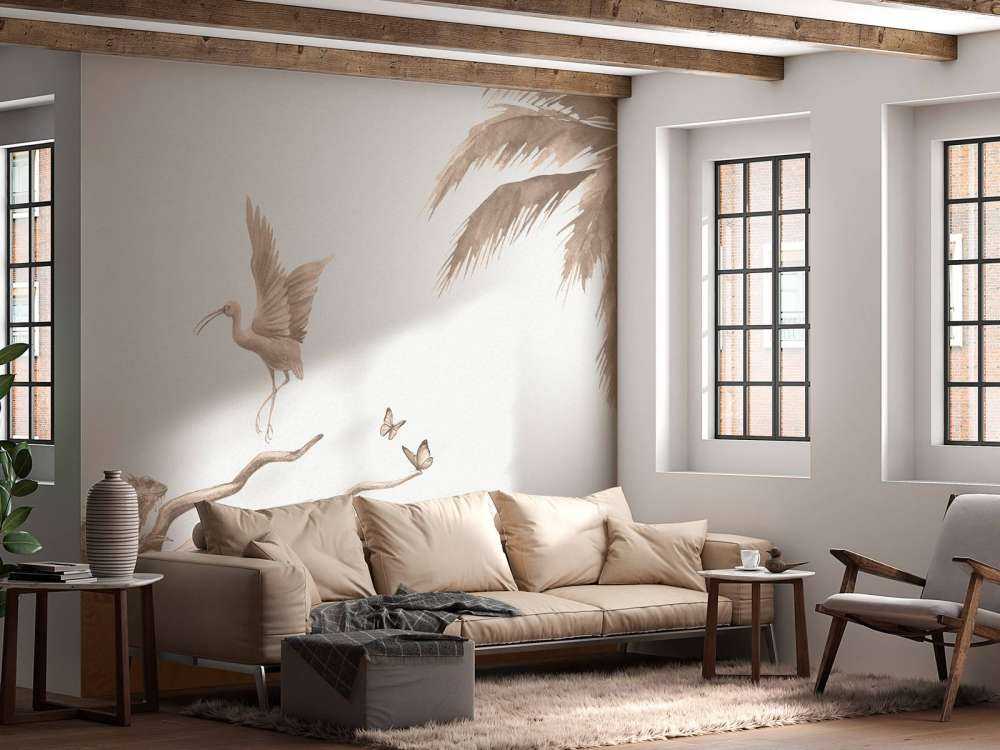 Gałązka z motywem zwierząt z dżungli w kolorze taupe