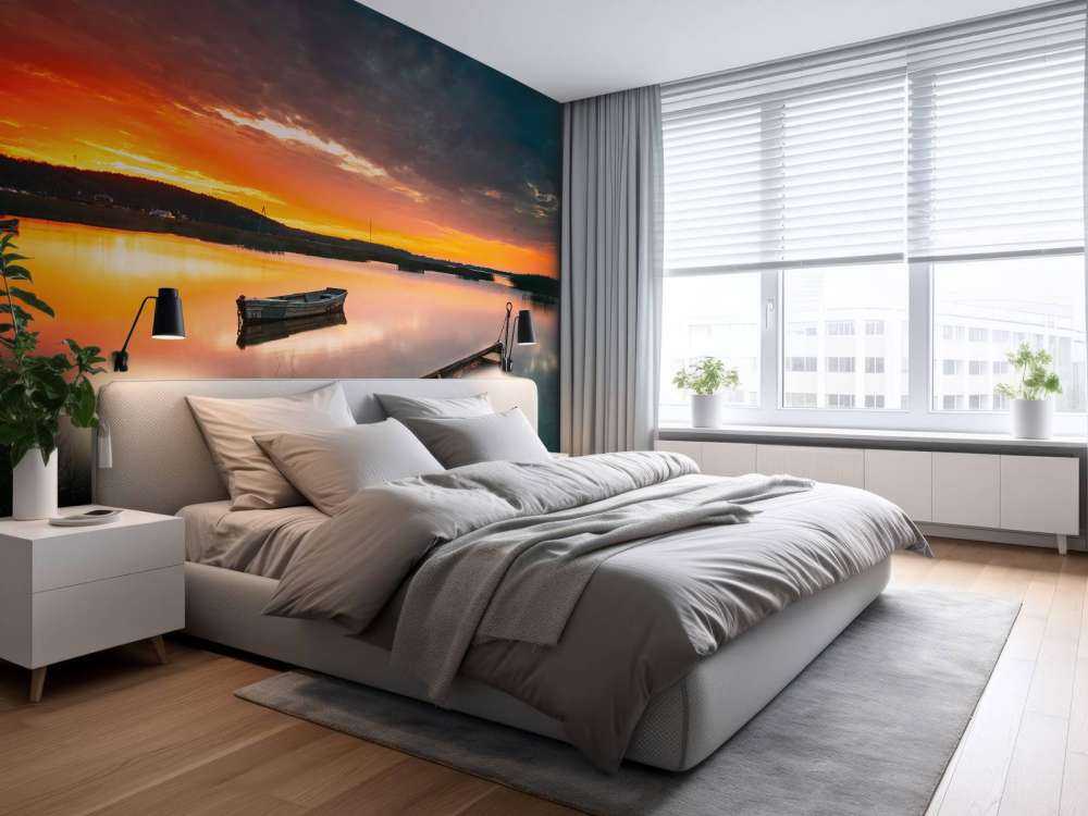 Łodzie o zachodzie słońca