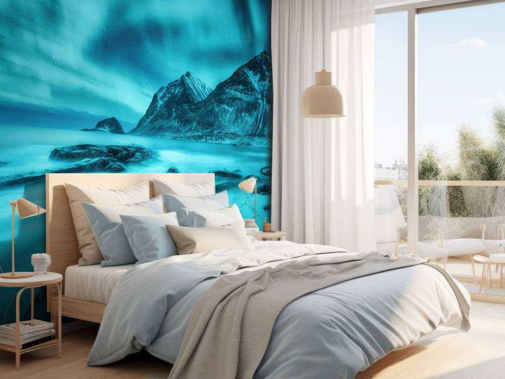 Niebieskie światła północy z górami