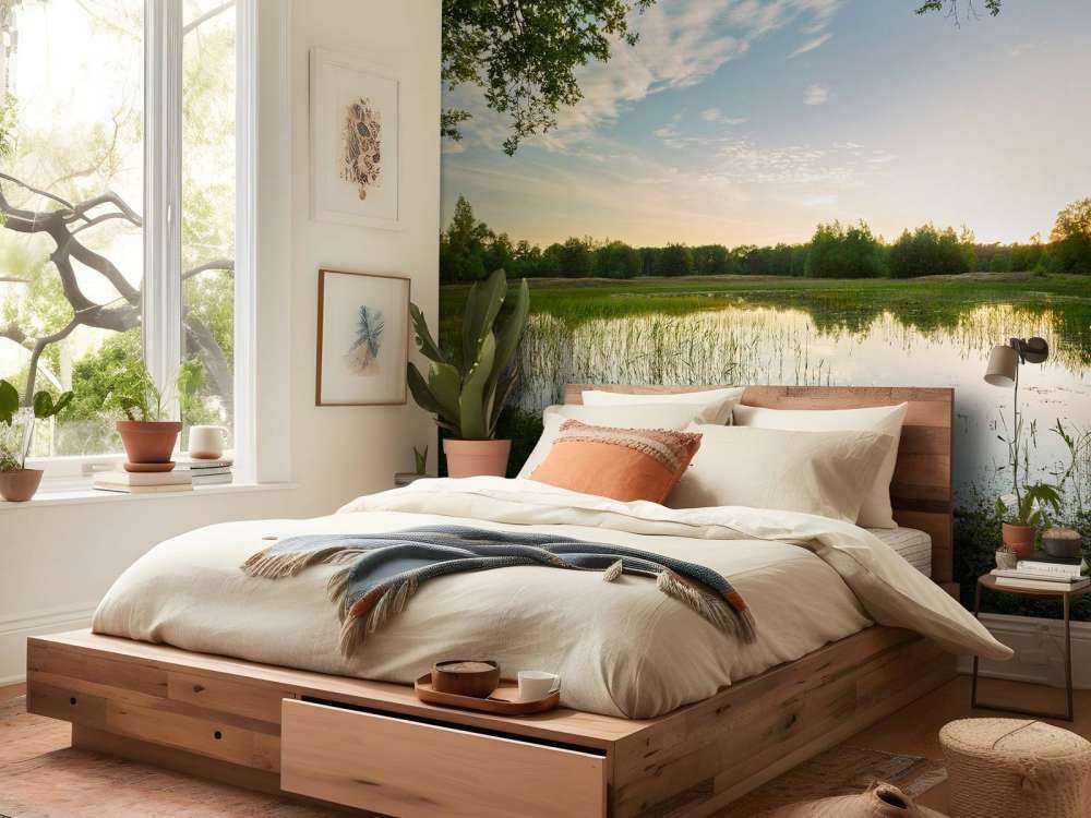 Zachód słońca w lesie