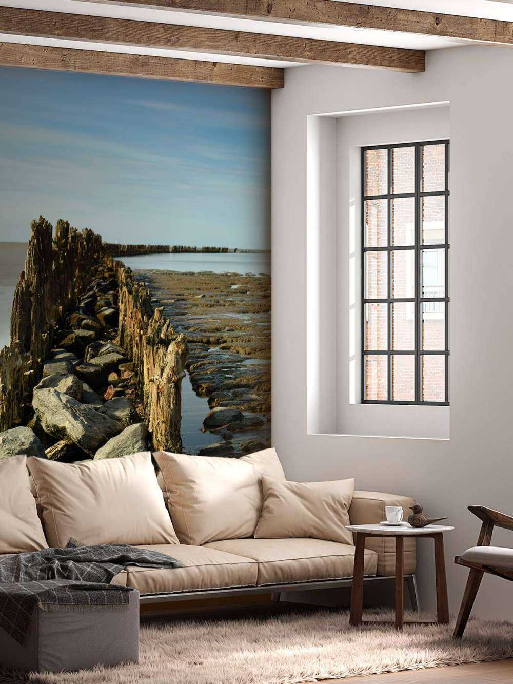 Falochron z drewna i kamienia